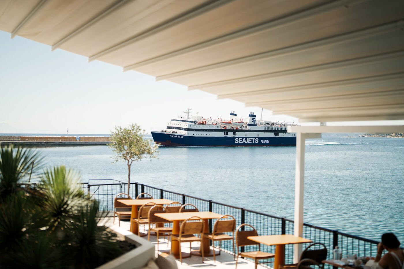 Terrace tables above the harbour