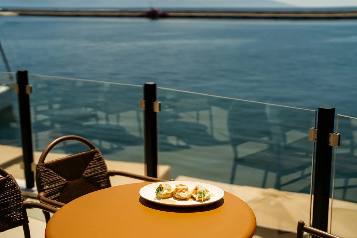 A table at the water's edge